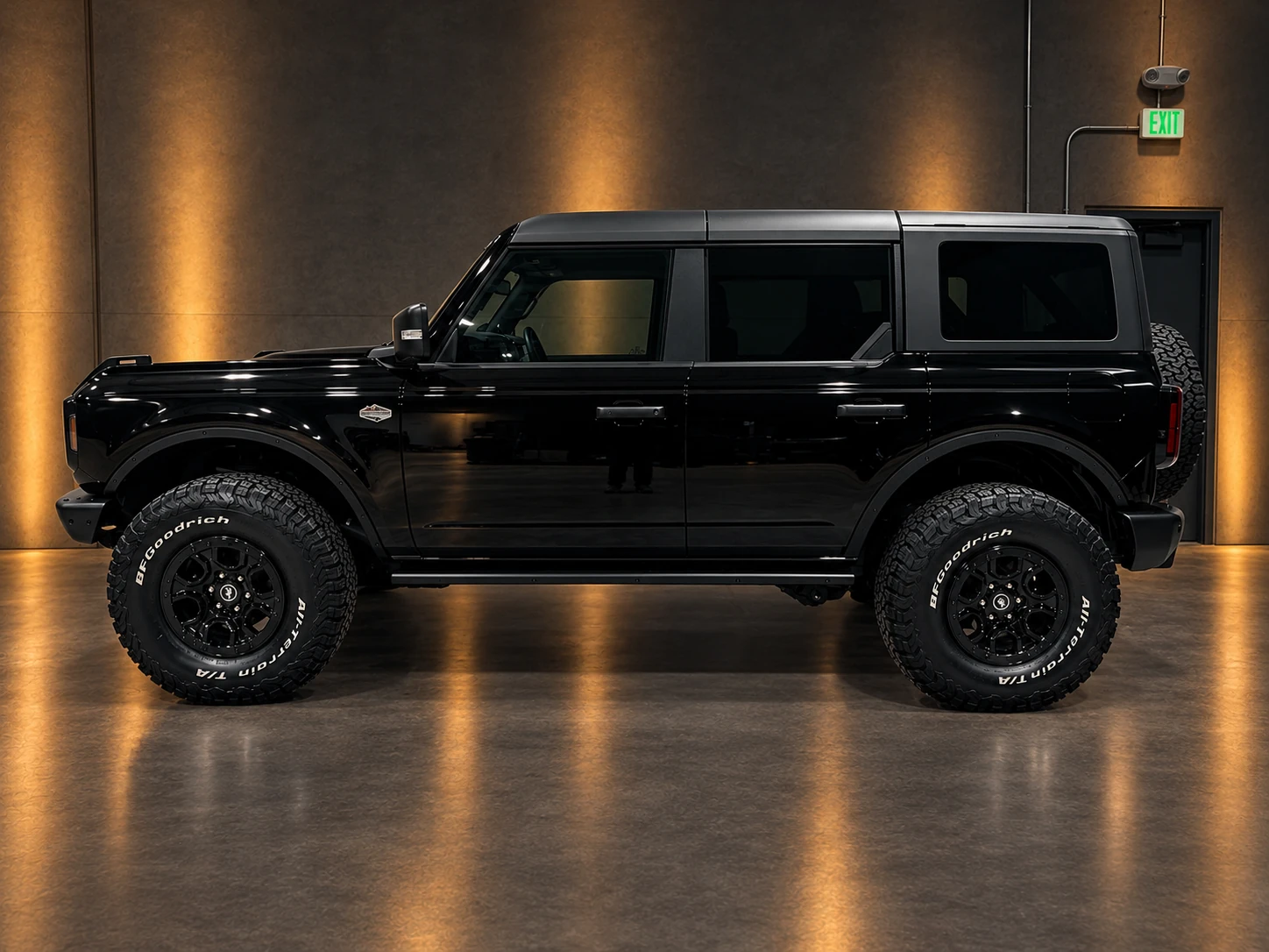 Side profile of a black Ford Bronco inside the PLM studio